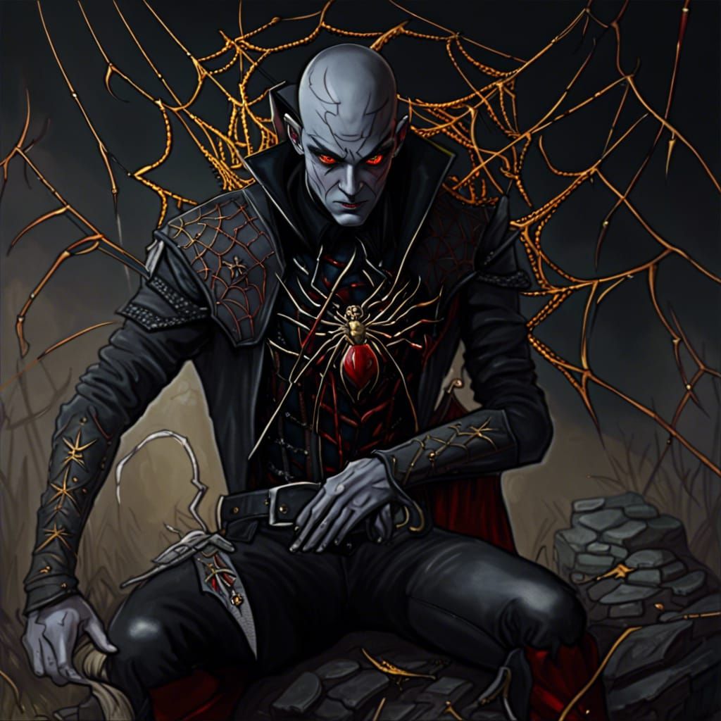 Drow Warrior with Spiderweb Embroidery in Fantasy Art