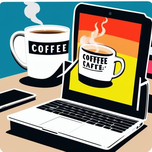 Playful Vector Art of Coffee Mug with Bold Typography