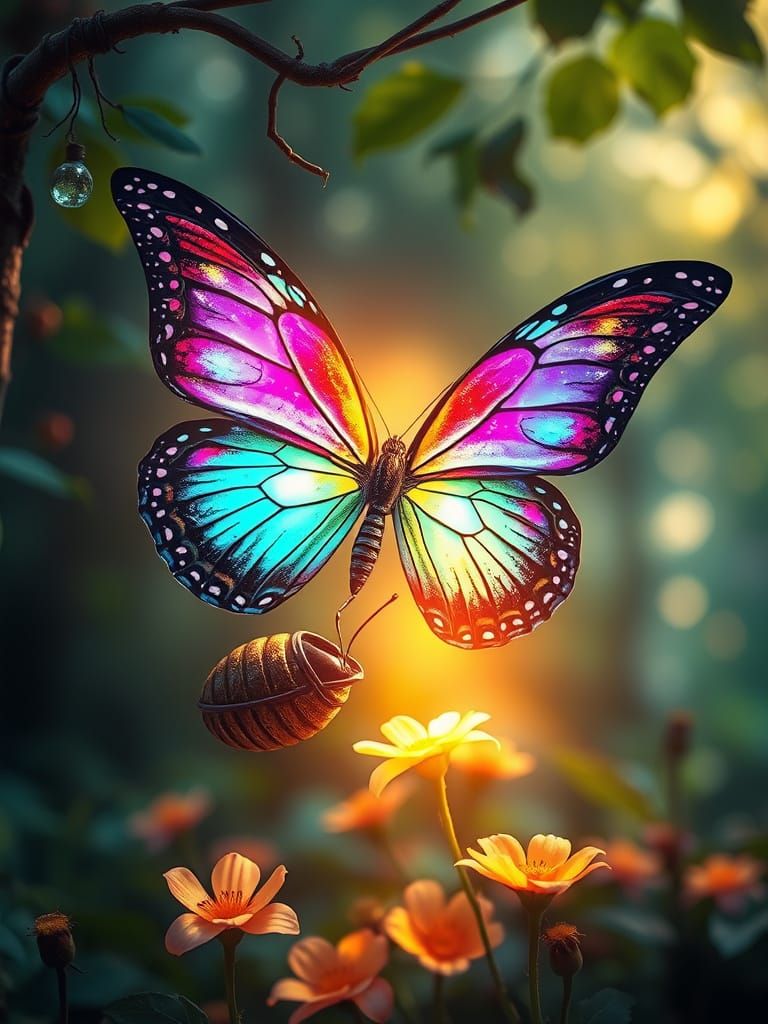 Magical Butterfly Emerging from Cocoon in Vibrant Colors