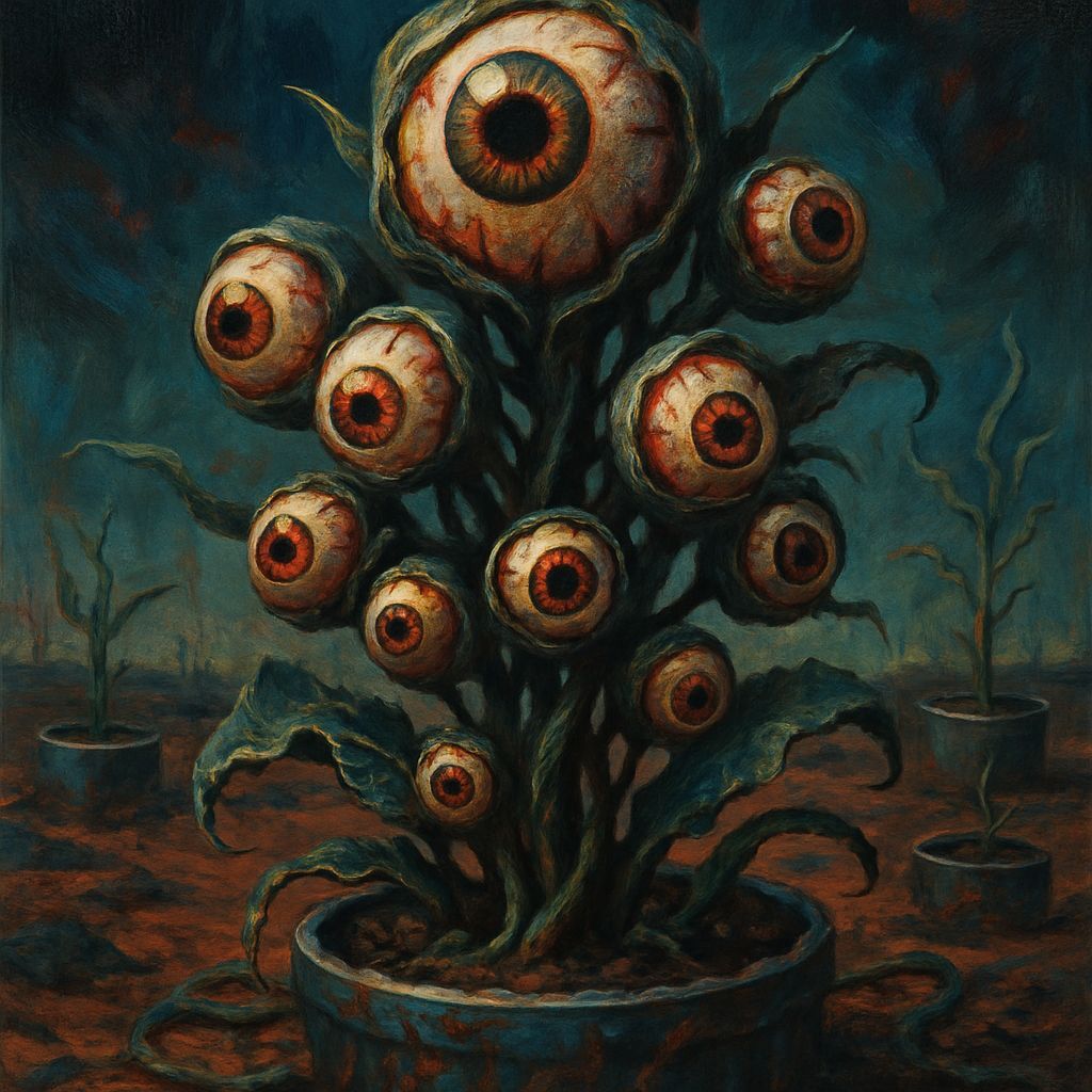Horror Plant with Eyeballs in Sci-Fi Garden