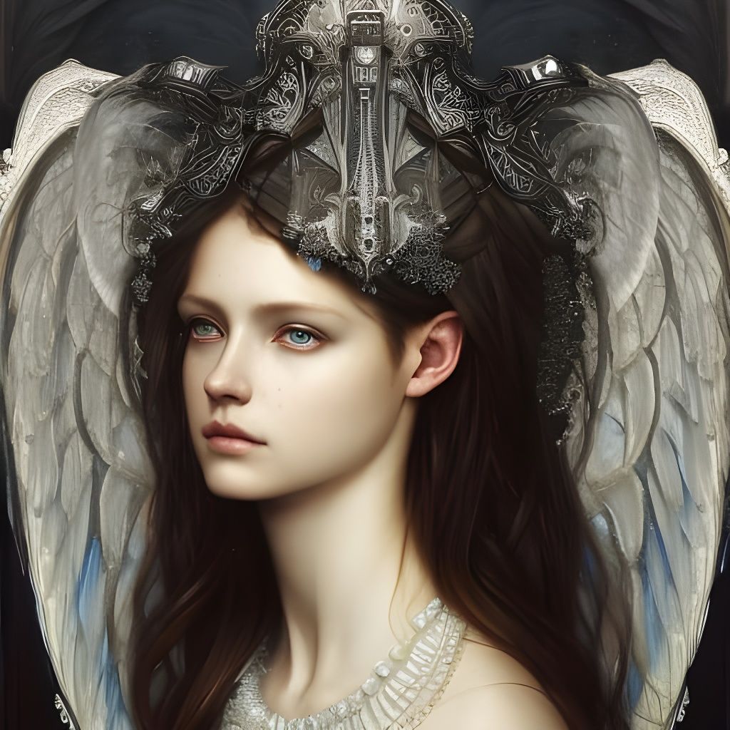 Gorgeous Angel in Ornate Metal Armor Portrait