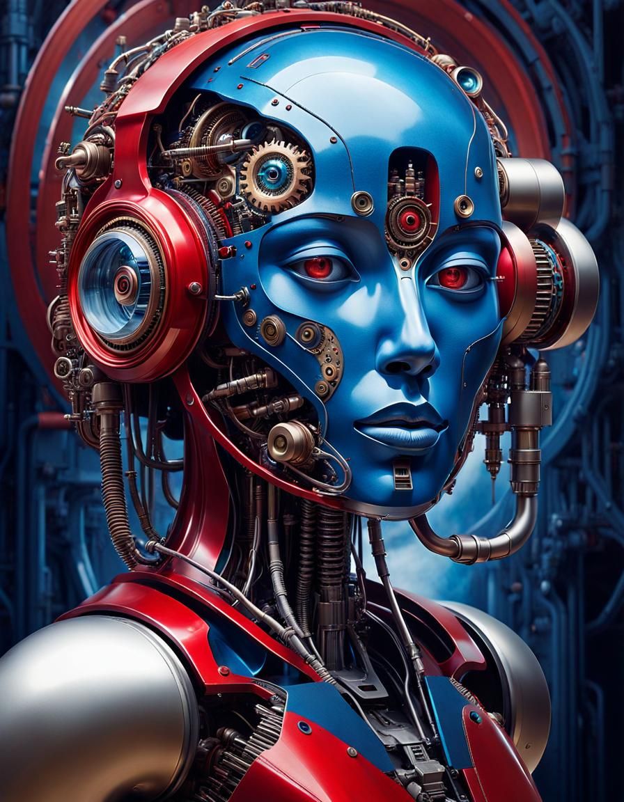 Surreal Fusion of Human and Machine in Sci-Fi Portrait