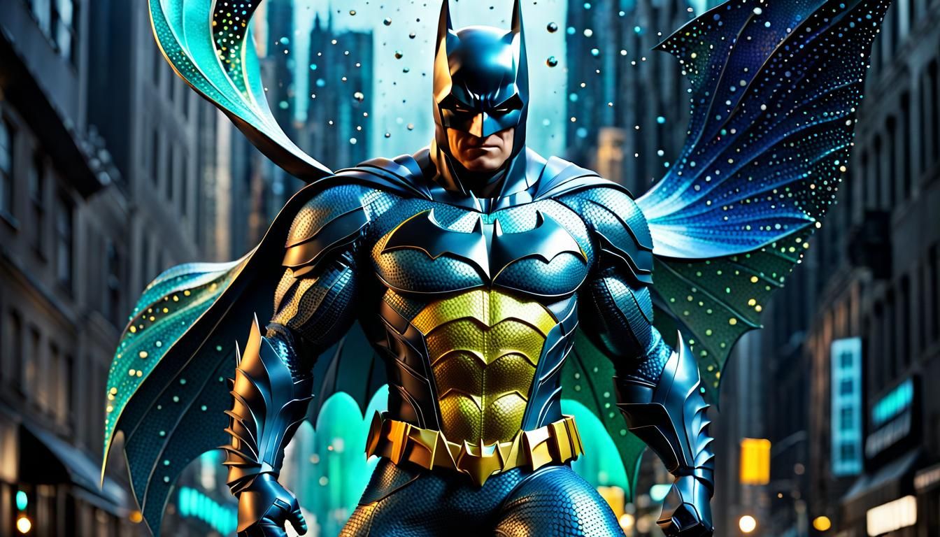 Batman as Triton Merman in Abstract Pointillism