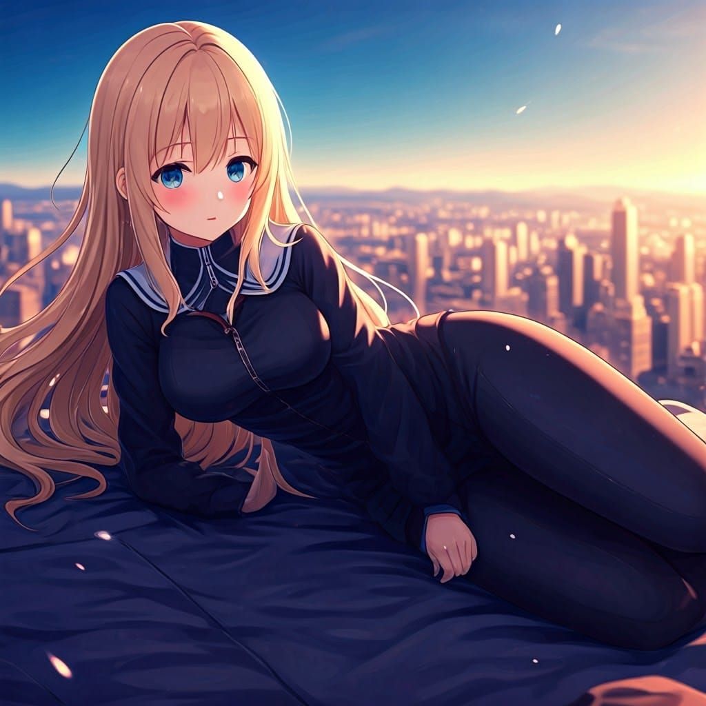 Beautiful Curvy Girl Relaxing in City Landscape