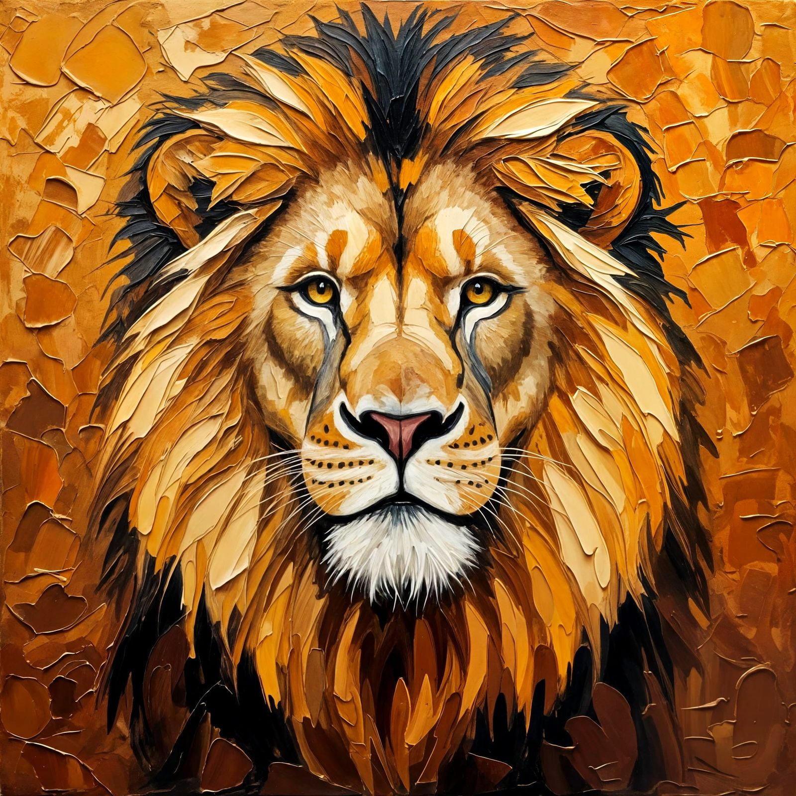 Impasto Oil Painting of a Majestic Lion