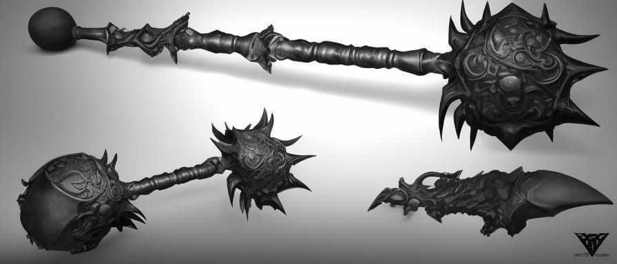 Eerie Black Mace Concept Art in 3D