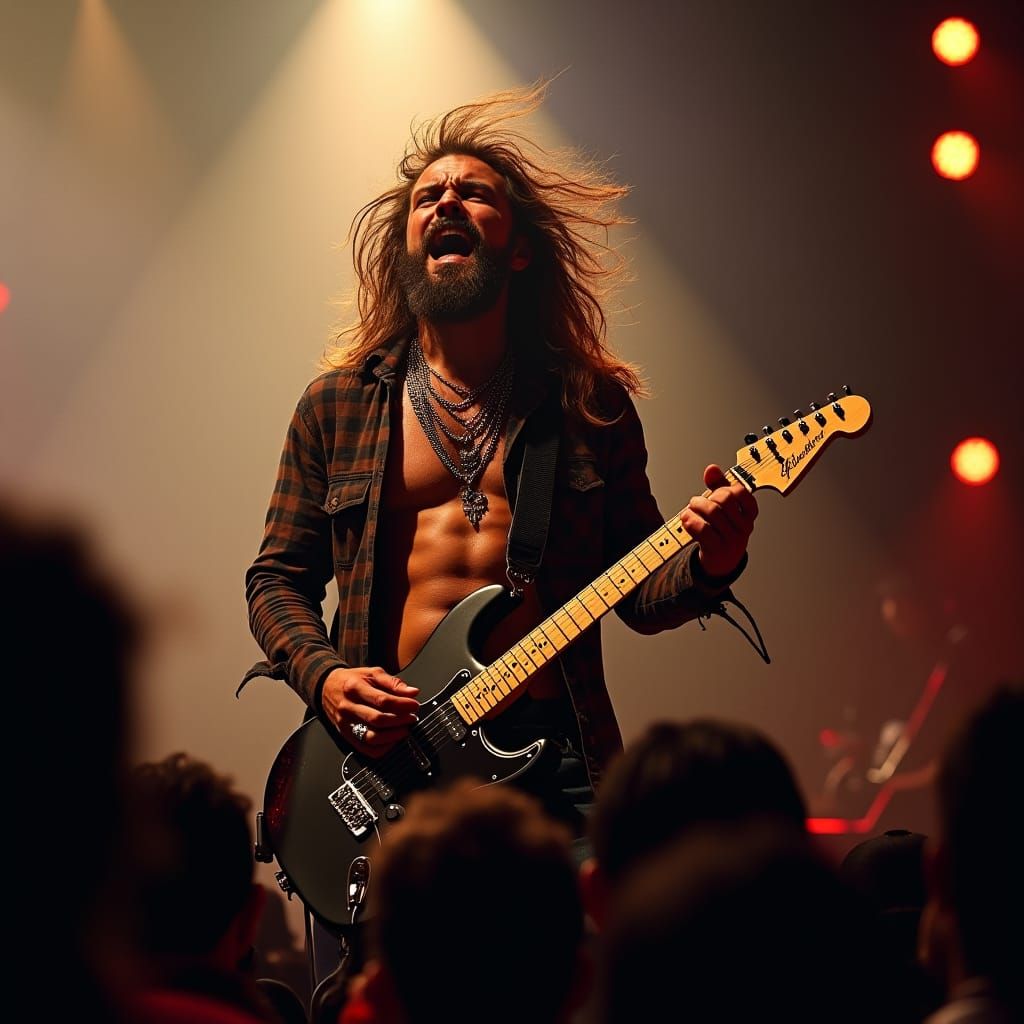 Charismatic Musician with Guitar in Hyperrealistic Portrait