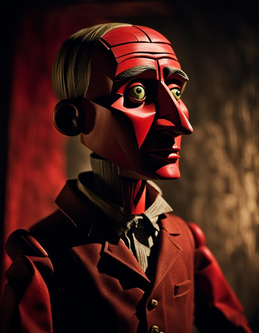 Eerie Wooden Puppet in German Expressionist Style