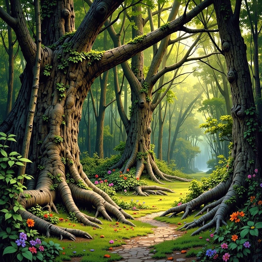 Enchanted Forest Scene in a Whimsical Style