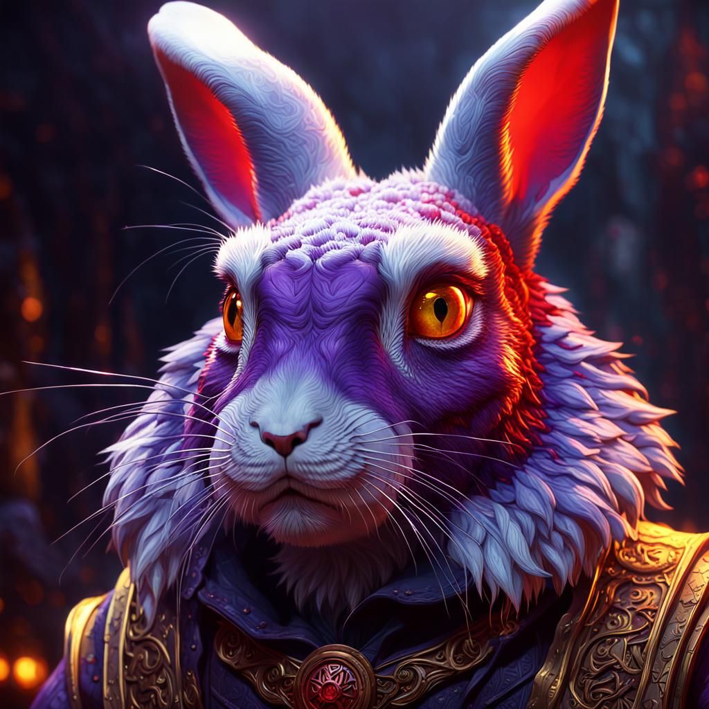 Hyperdetailed White Rabbit with Red Eyes