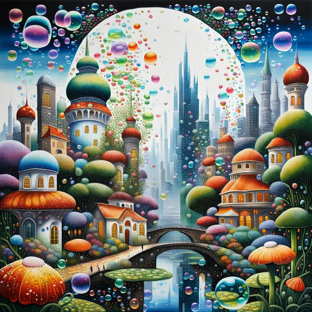 Mystic Winter Cityscape in Pointillist Style