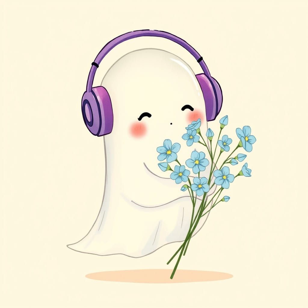 Whimsical Cartoon Ghost in Delicate Watercolor Sketch