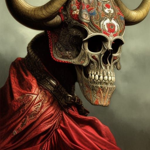 Ornate Ox Skull Portrait in Hyperrealistic Style
