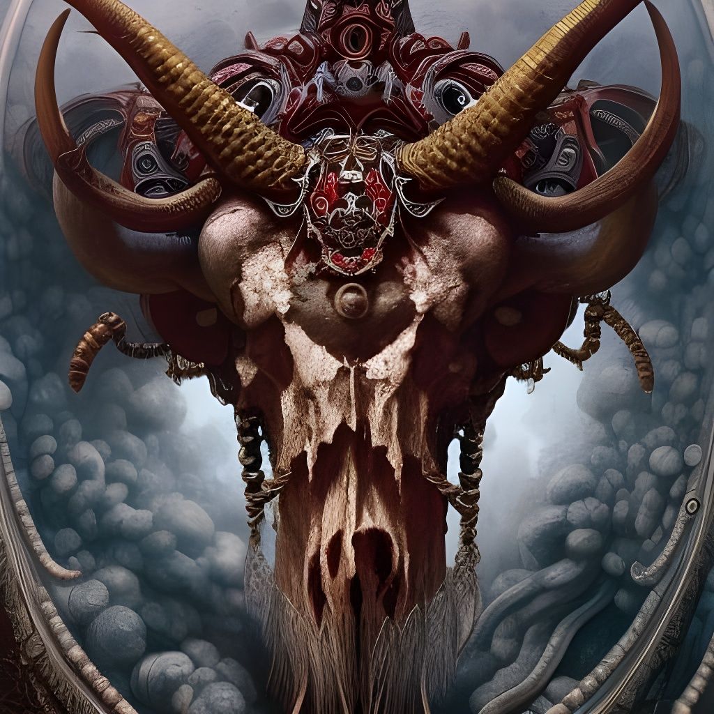 Ornate Ox Skull Portrait in Hyperrealistic Style