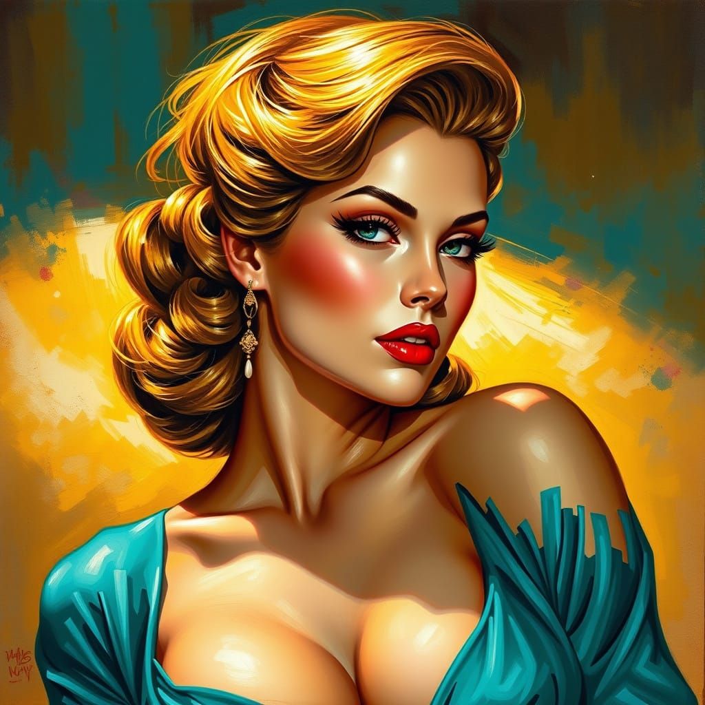 Seductive 1940s Pin-Up in Impressionist Style