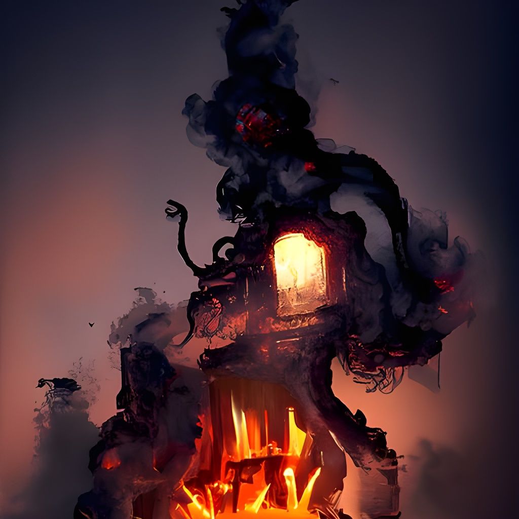 Creepy 19th Century Stove Monster in Dark Nature