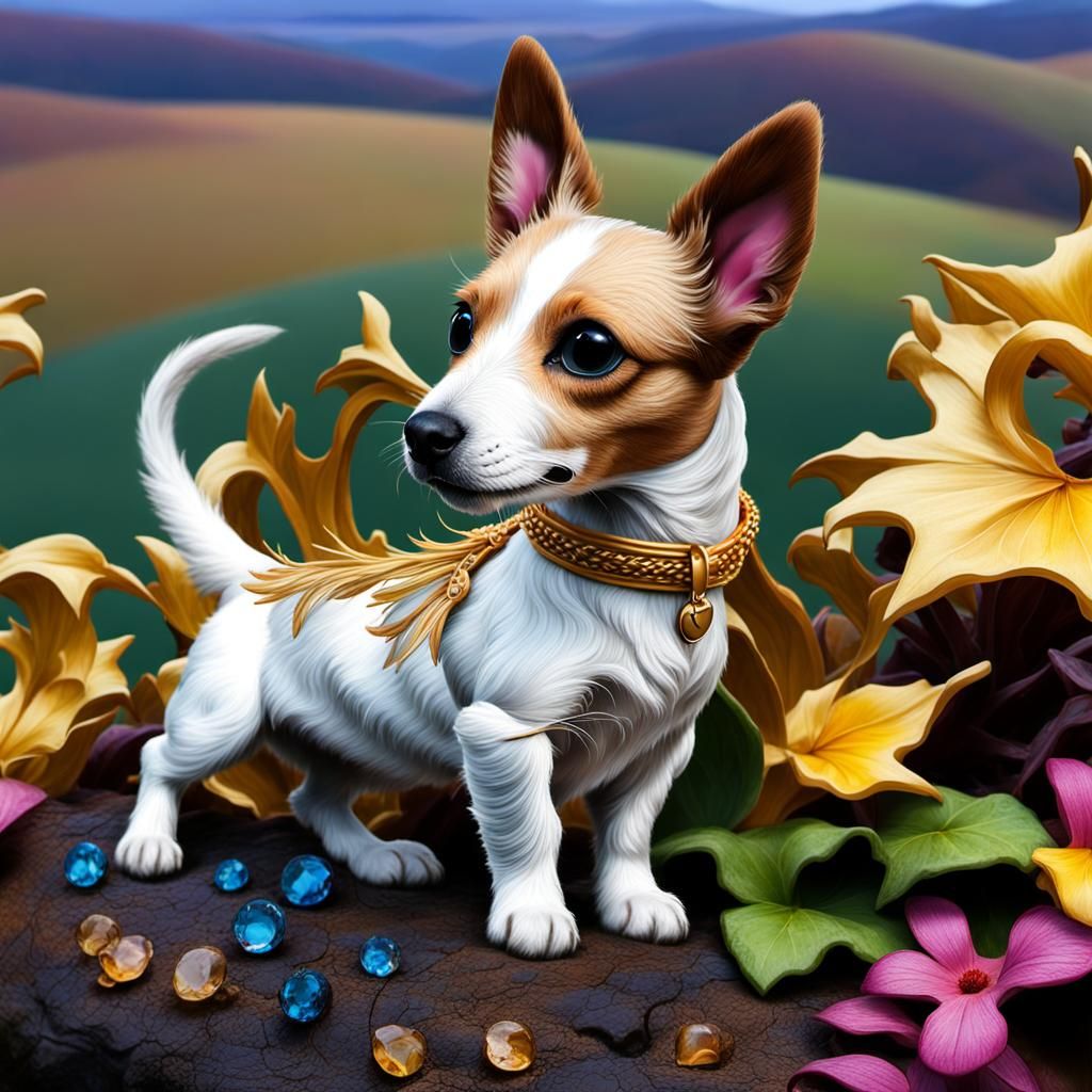 Jack Russell Hunting Hare in Autumn Meadow