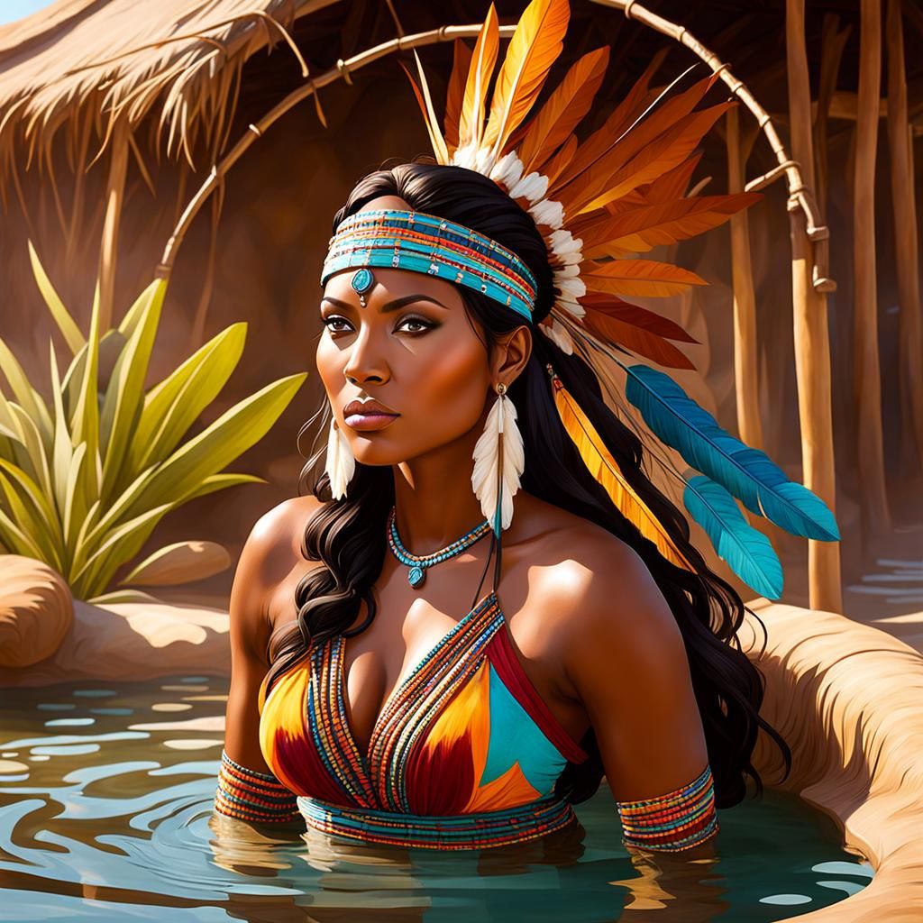 Native American Woman Bathing: A Study in Beauty