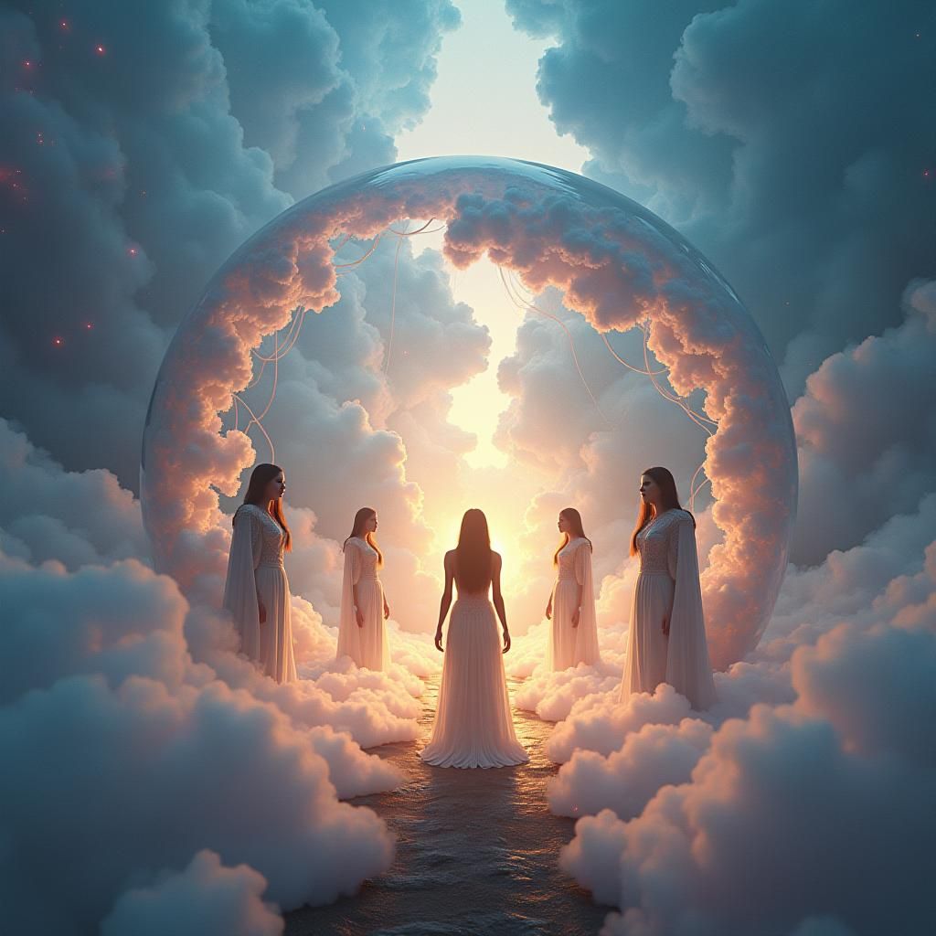 Ethereal Woman in Bubble Surrounded by Nebulae