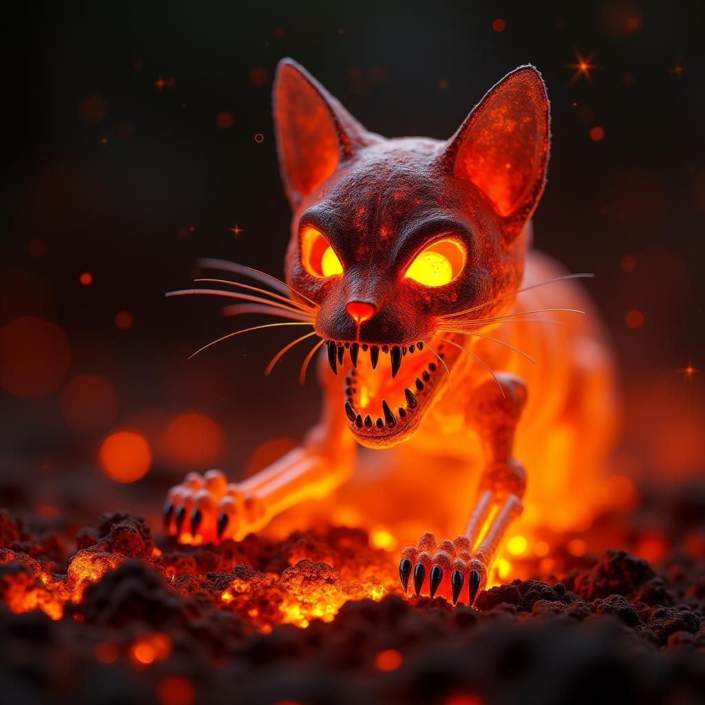 Lava Cat with Glowing Glass Claws
