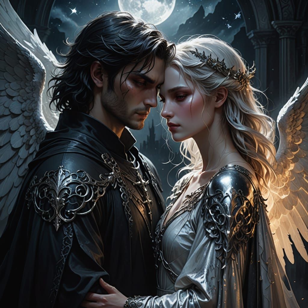 Angel and Demon Intertwined: Dark Fantasy Art