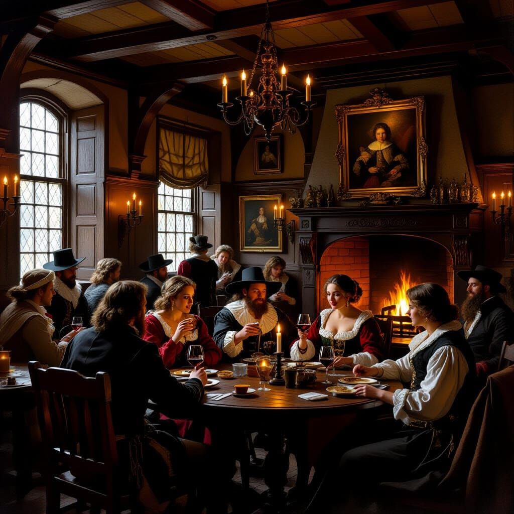 17th Century Tavern Scene: Dutch Masters Style Oil Painting