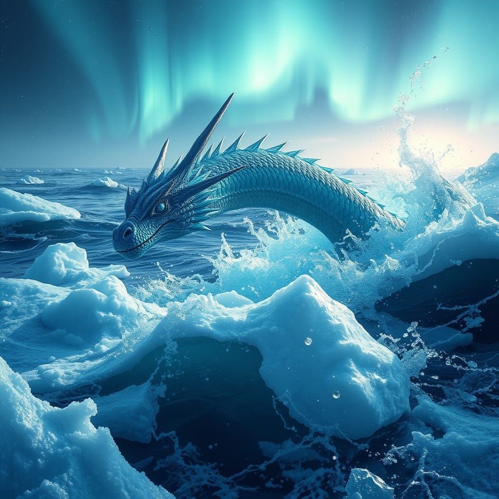 Aurora Dragon Breaks Surface in Frozen Ocean