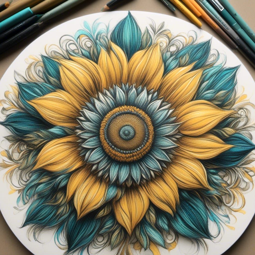 Sunflower Mandala in Chalk Fantasy Style