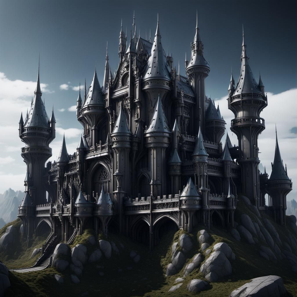 Futuristic Flying Gothic Castle with Sci-Fi Elements