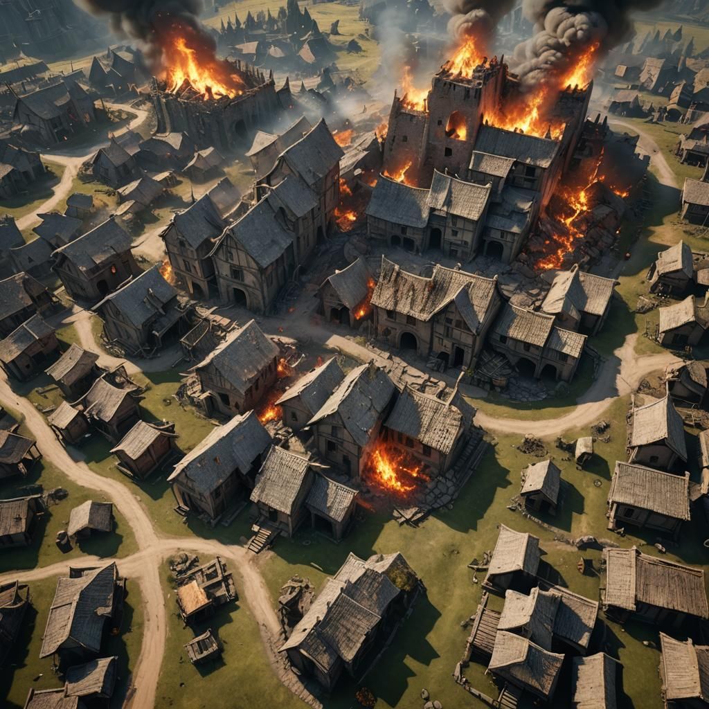 Titan Smashing Village: Epic Fantasy Concept Art