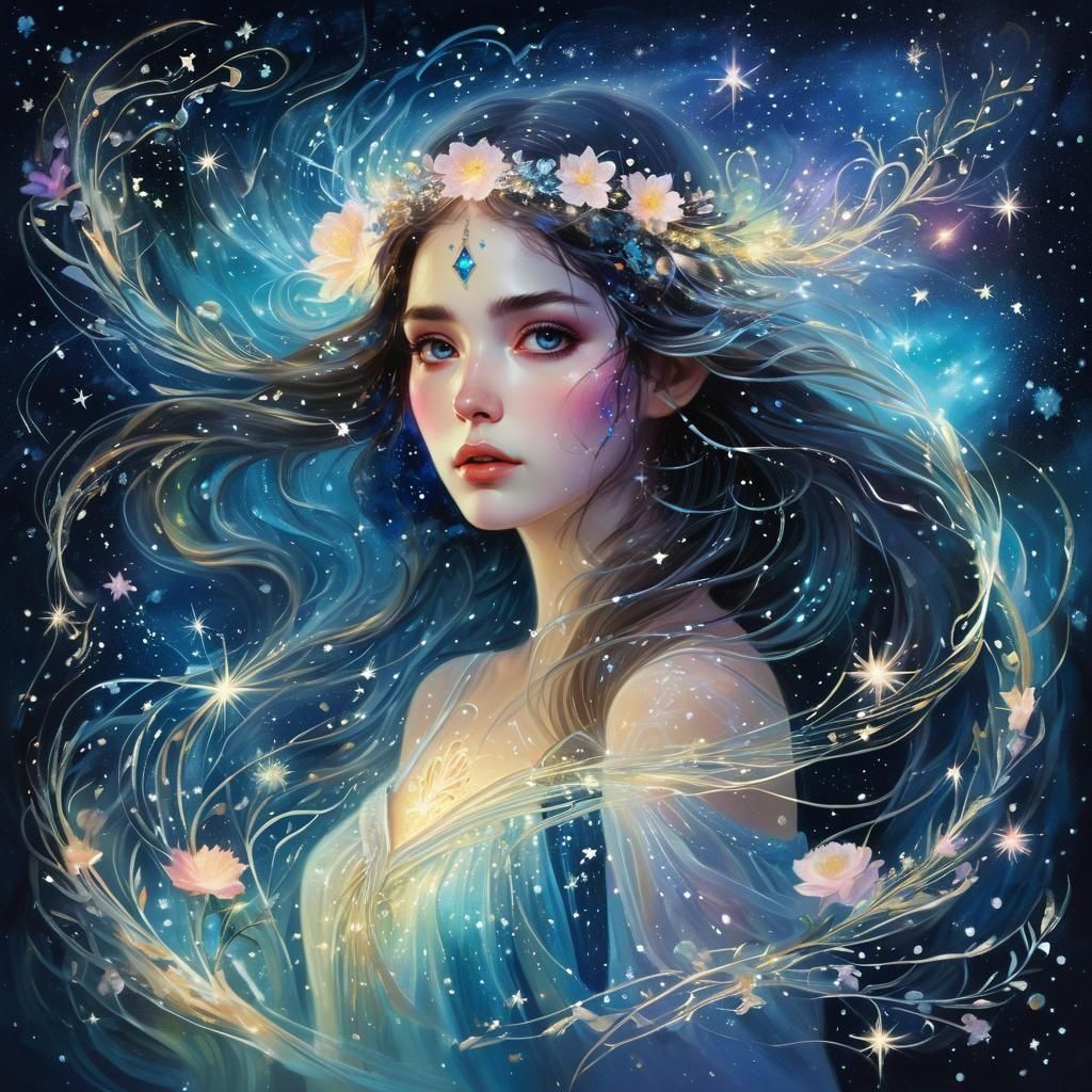 Magical Nymph Portrait in Watercolor Style