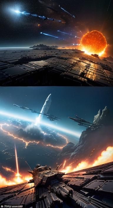 War-Scarred Soldier in High-Tech Battle Scene