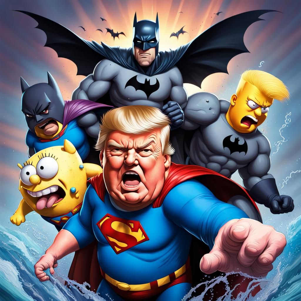 Epic Battle: Cartoon All-Stars Clash in Hyperrealistic Style