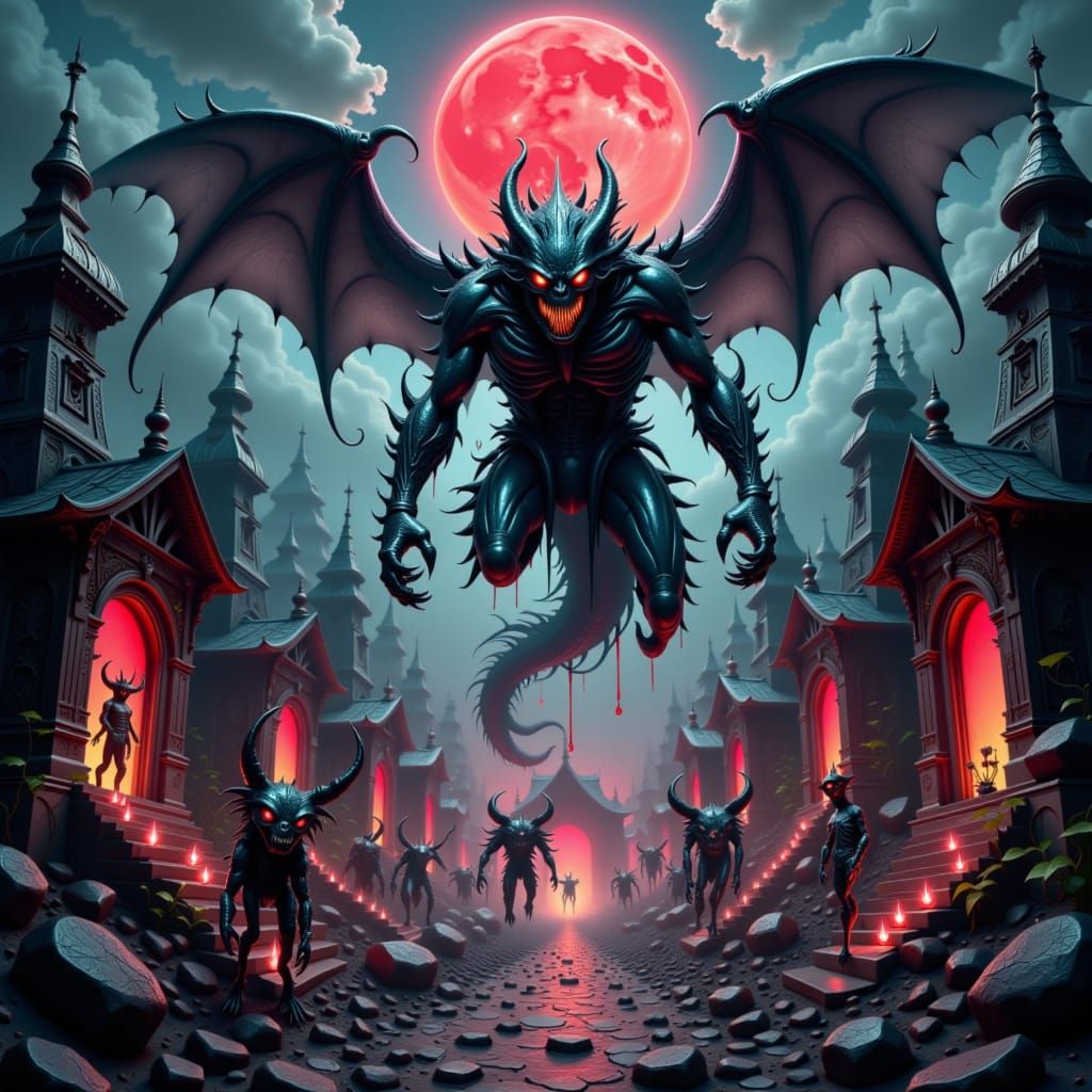 Monstrous Horde Advances Through War-Torn Graveyard