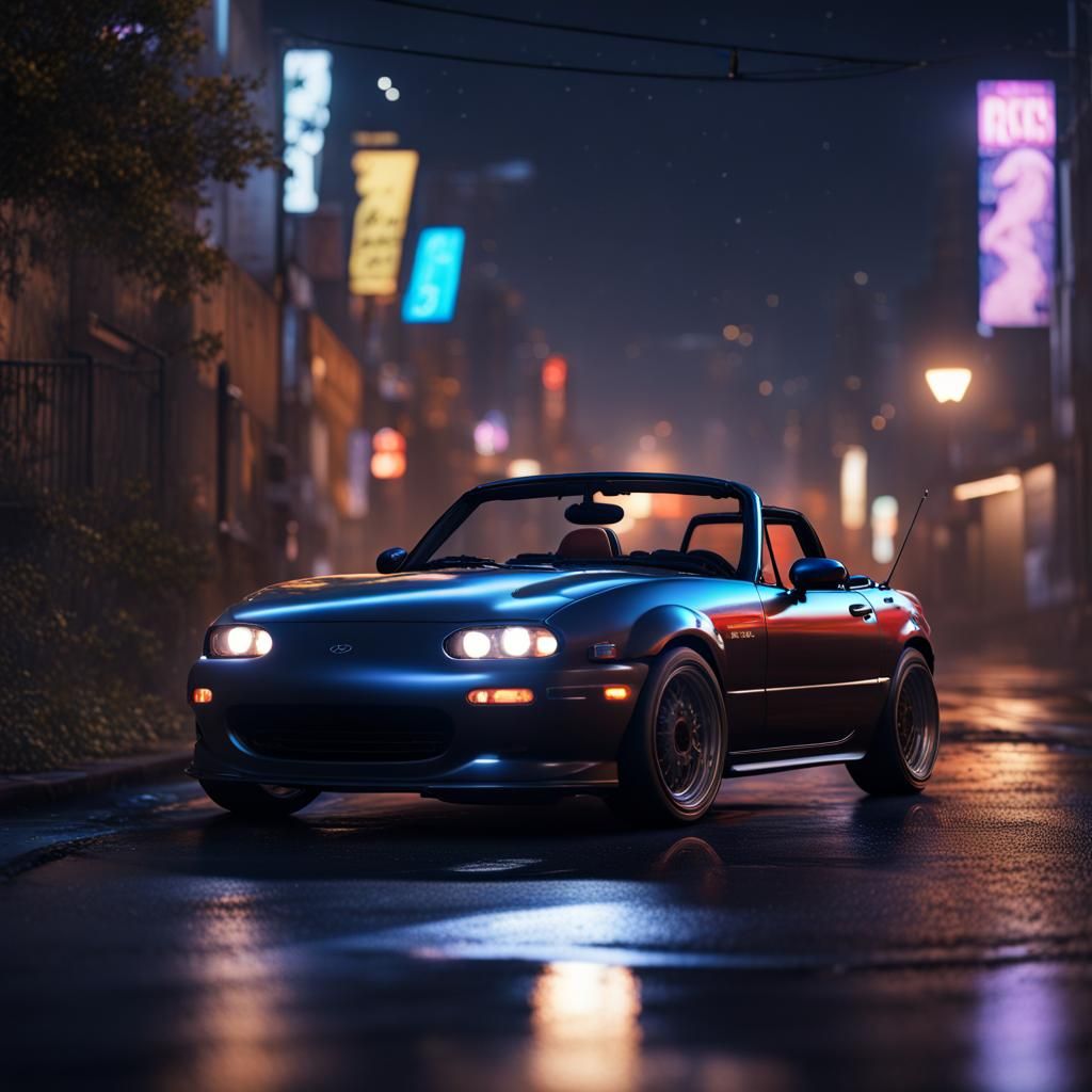 Modified 1990 Miata JDM Car at Night