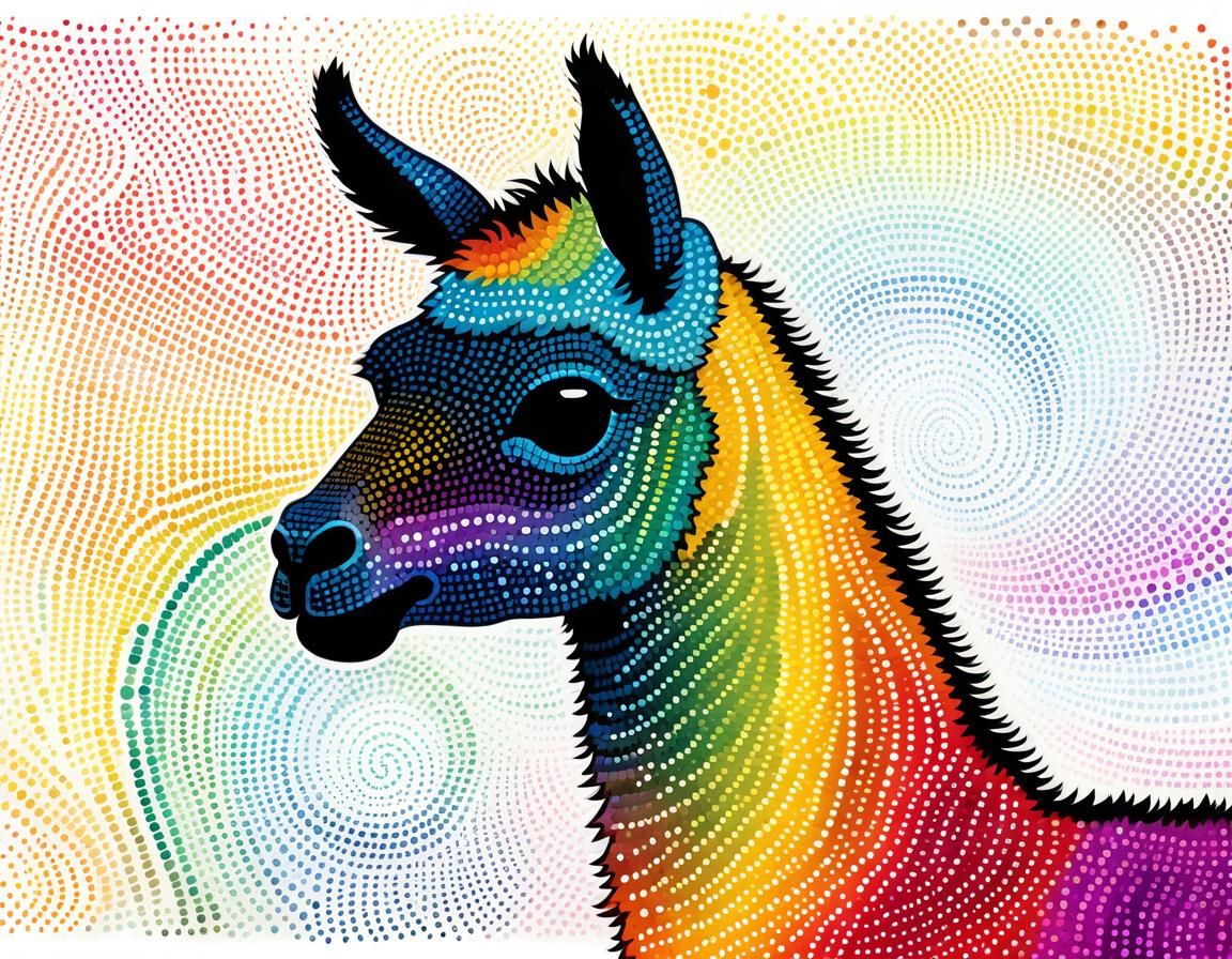 Whimsical Chibi Llama in Pointillist Style