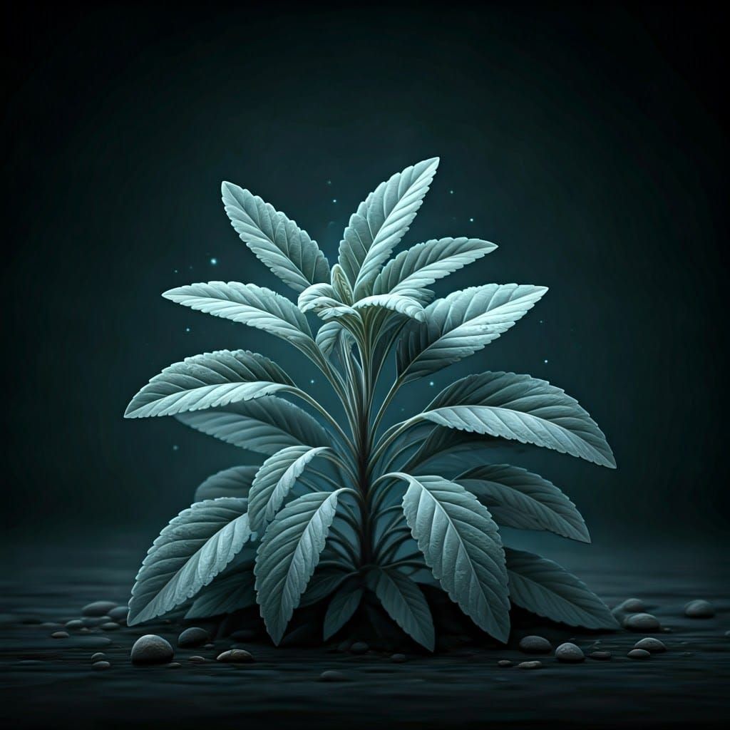 Silvery Fantasy Herb in Botanical Illustration Style