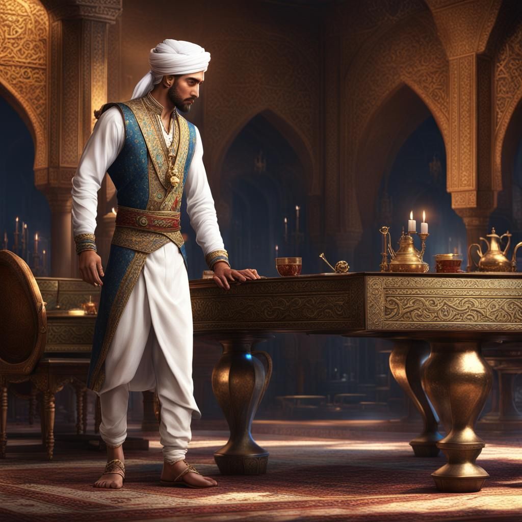 Arabian Prince Full Body Portrait in Detailed Matte Painting