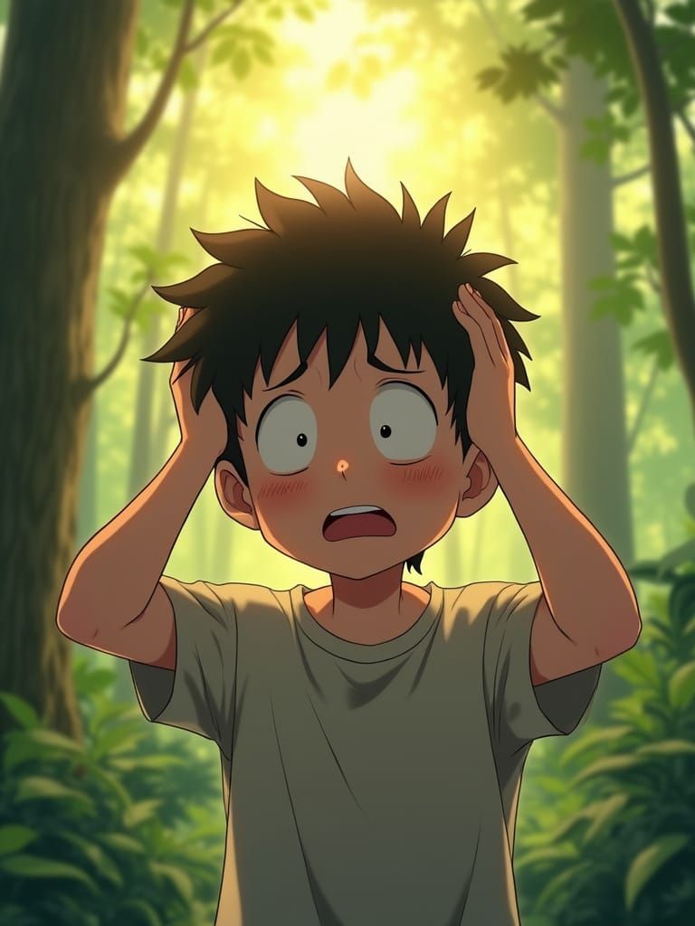 Anxiety Attack in Nature, Anime-Inspired Illustration