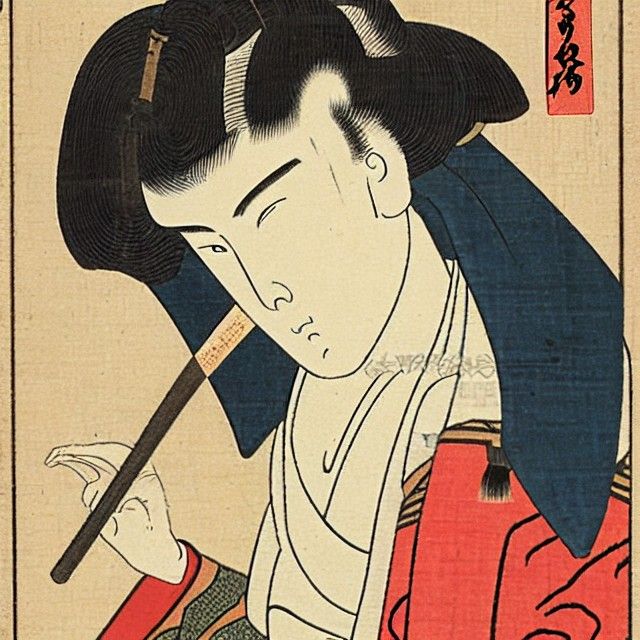 Ukiyo-e Samurai with Angel on Parchment