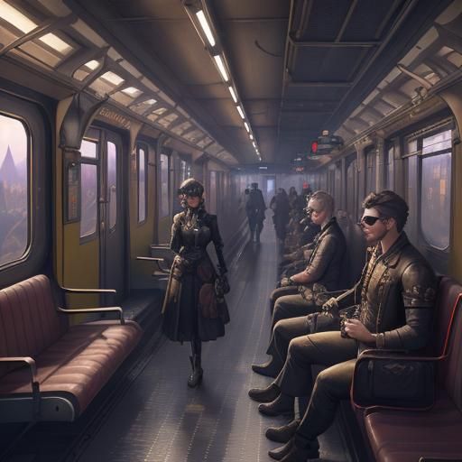 People at Train Station in Detailed Digital Painting