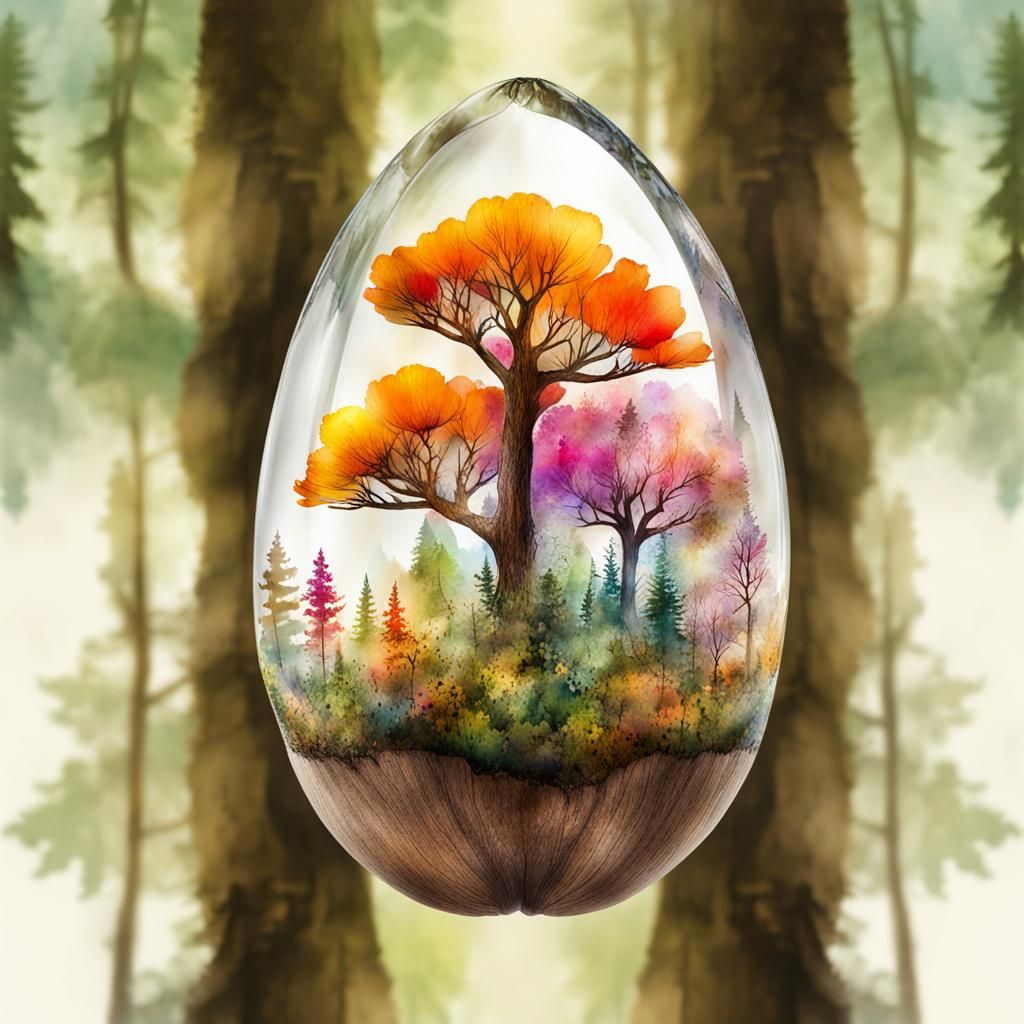 Forest and Flowers Inside Transparent Acorn