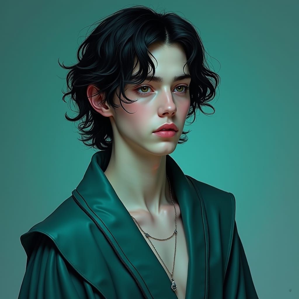 Elegant Man with Turquoise Accents, Matte Painting