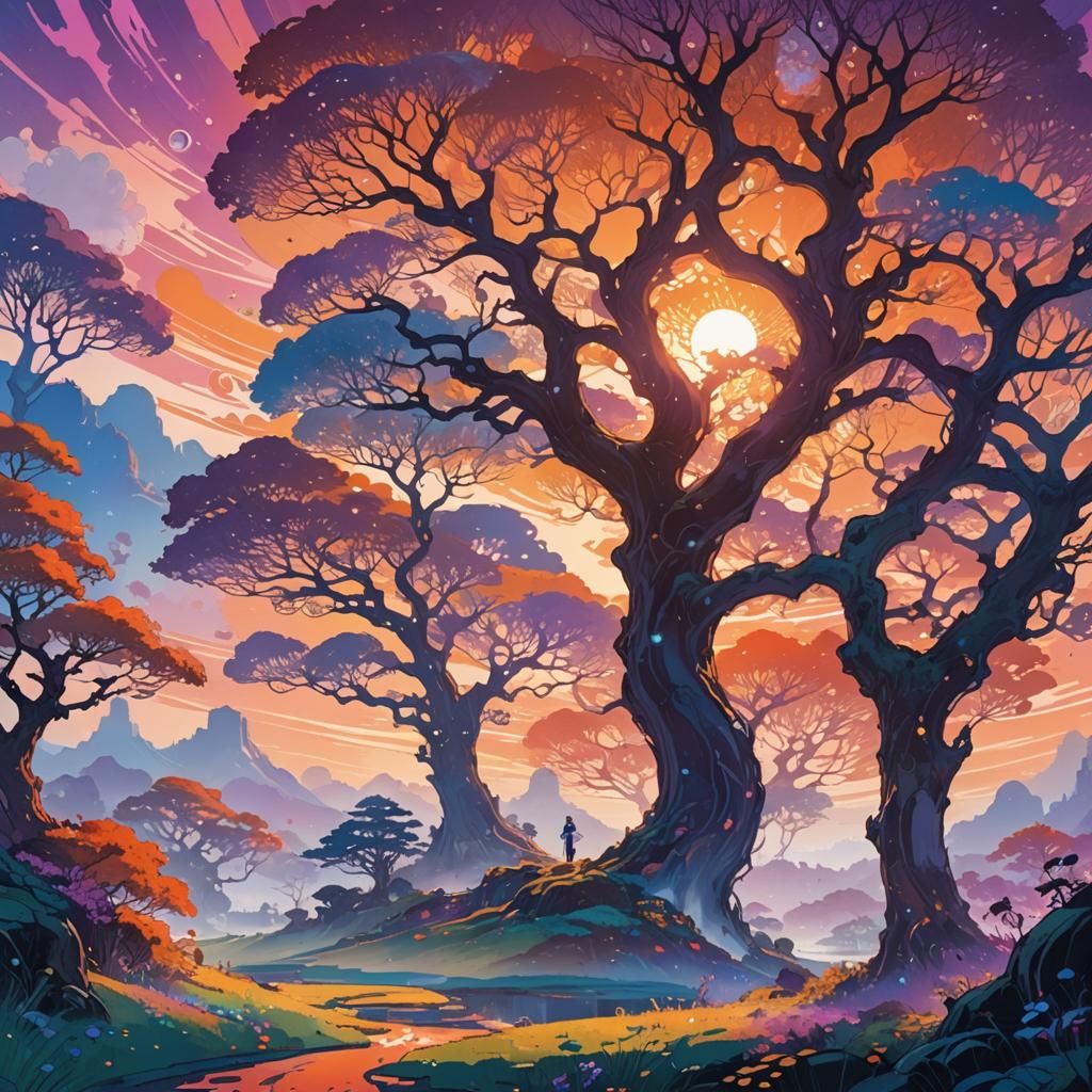 Ethereal Sunrise Over Fantastical Landscape