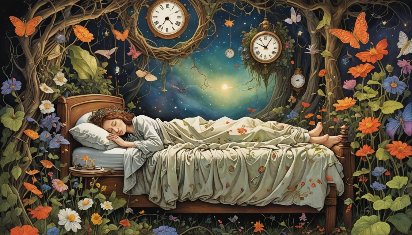 Surreal Dreamscape with Fairy in Iridescent Style