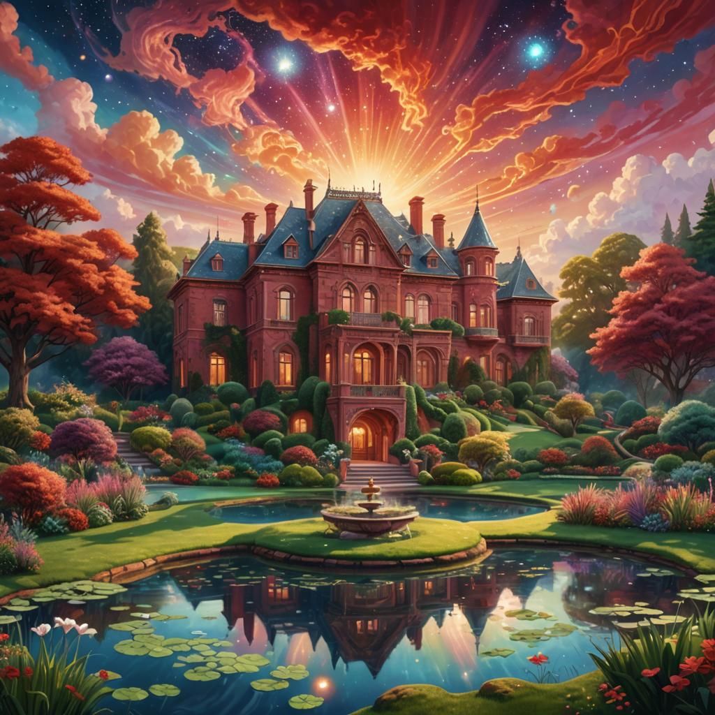 Cosmic Mansion in Astral Garden: Visionary Art