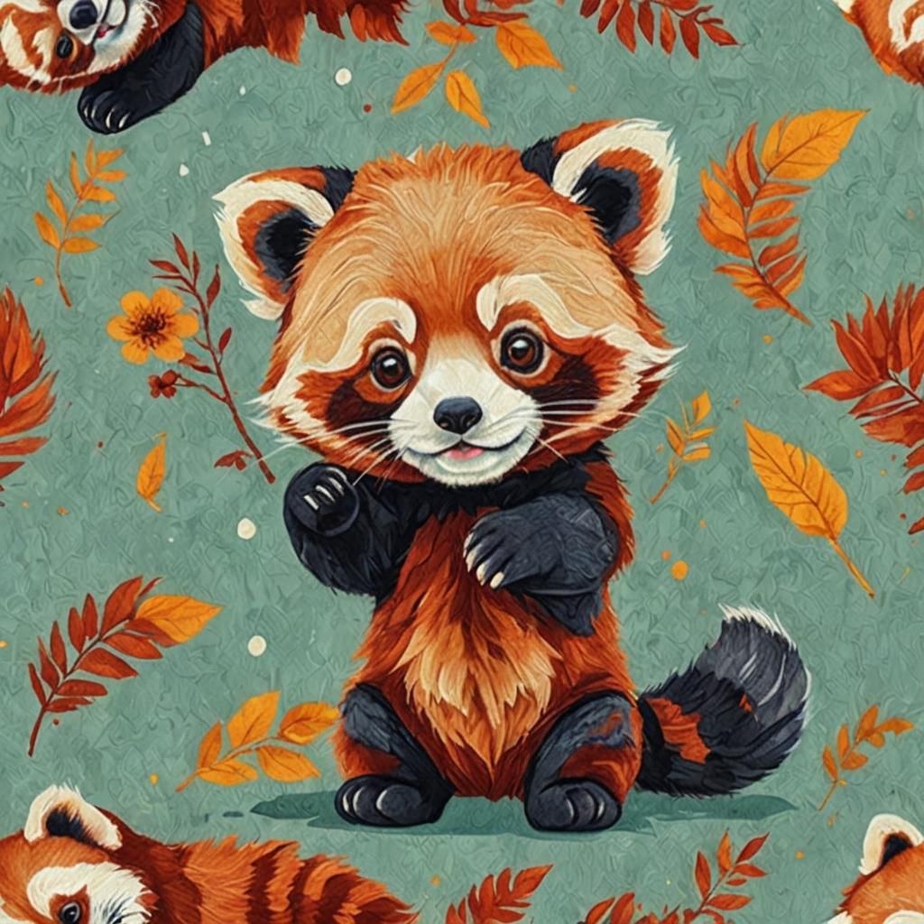 Cute Red Panda in Abstract Art Style
