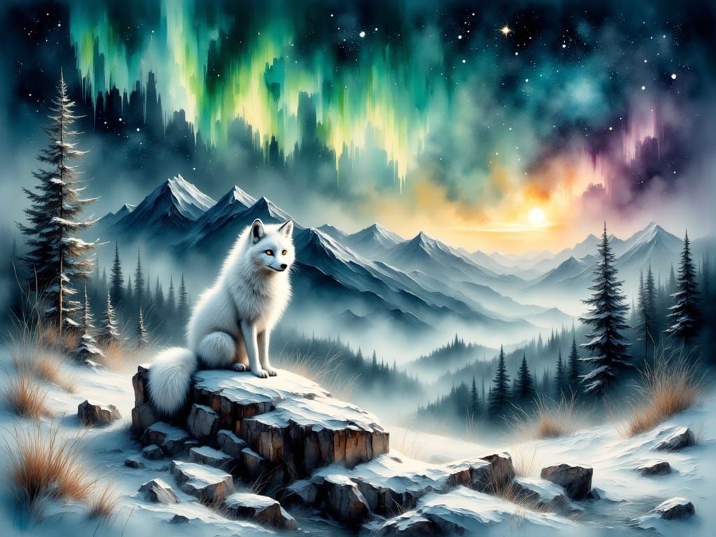 Ethereal Winter Wonderland in Vibrant Grunge Style