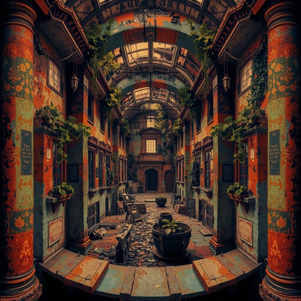 Atmospheric Abandoned City with Crumbling Structures