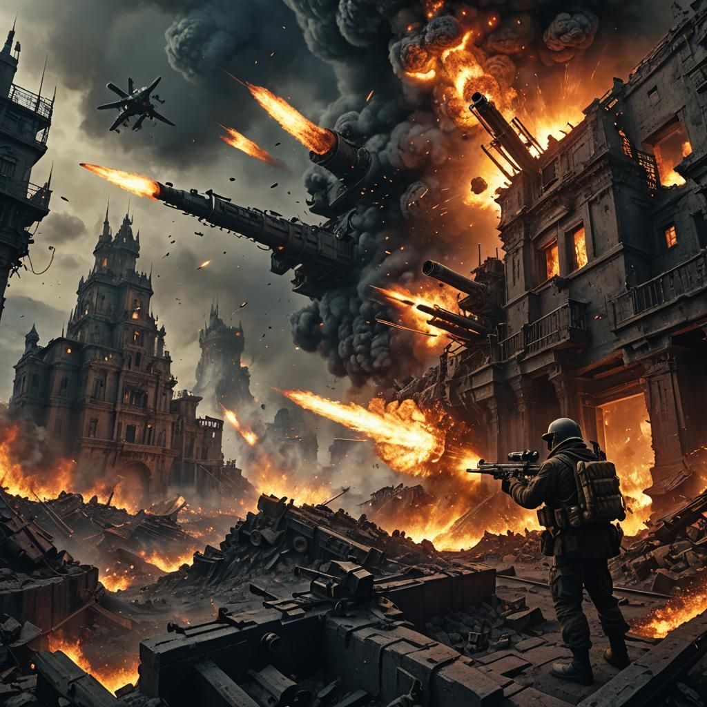 Epic Dark Surrealist Battle Scene in Cyberpunk Style